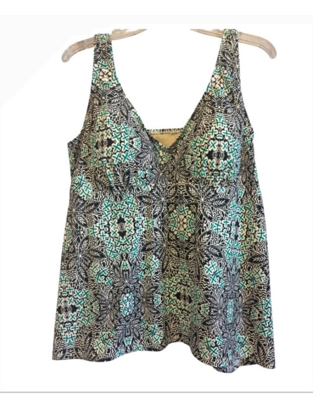 Swimsuits For All Black & Teal Tankini Swim Top Full Coverage Plus Size 20